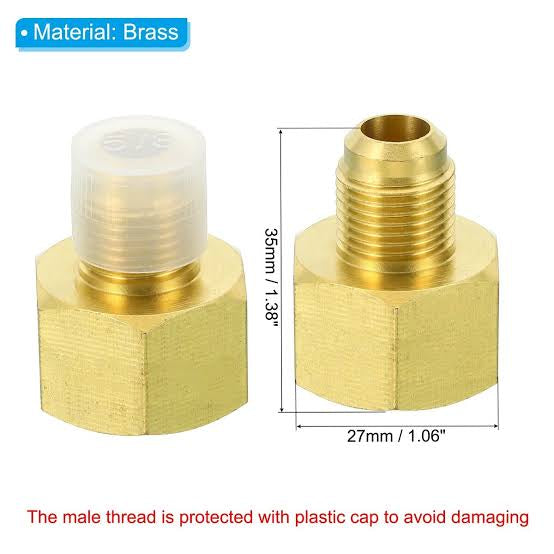 Mnf flared adapter to suit gas hose connection to gas heater