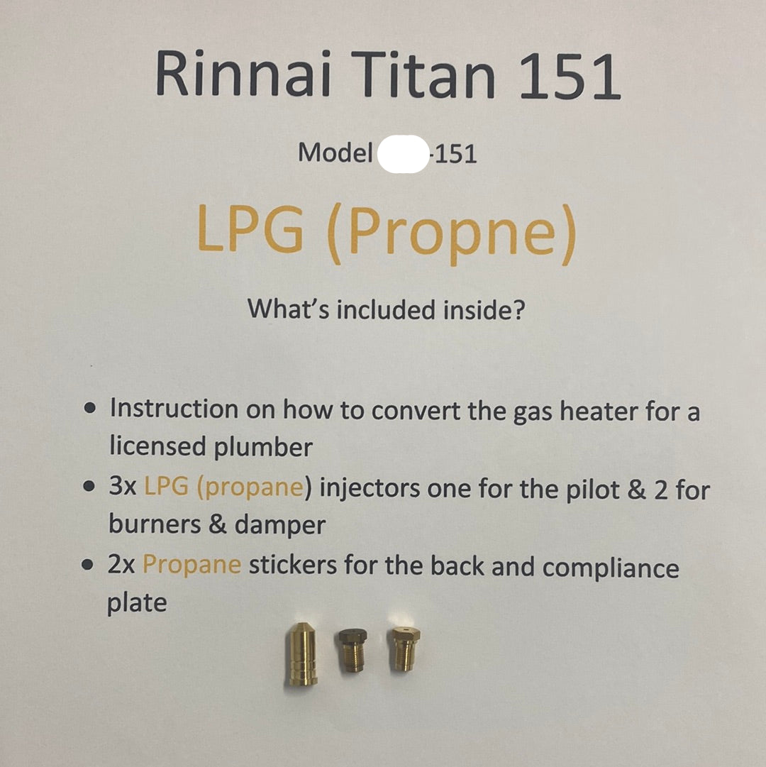 Rinnai Titan REH 151 Conversion kit Natural Gas & Lpg Propane RCE151