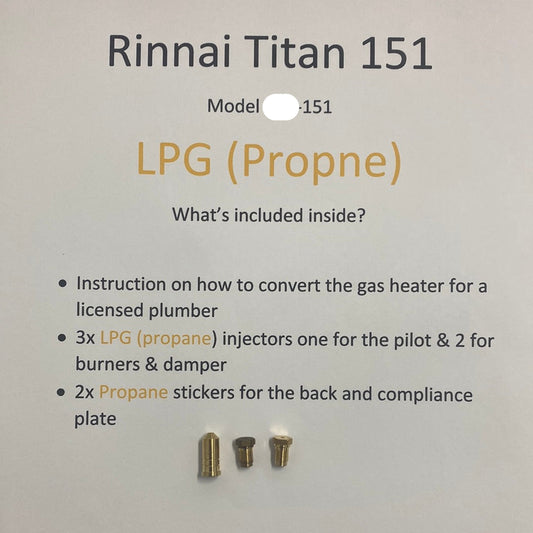 Rinnai Titan REH 151 Conversion kit Natural Gas & Lpg Propane RCE151