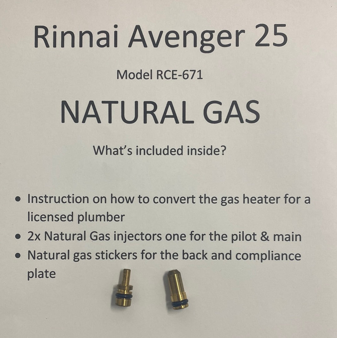 Rinnai Avenger 25 Conversion Kits Natural Gas Or LPG Propane RCE671