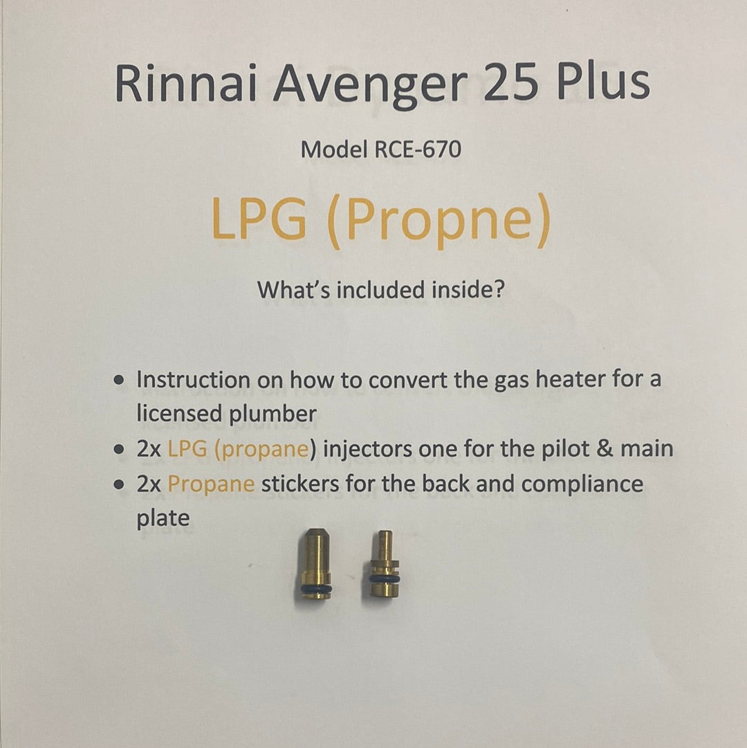 Rinnai Avenger 25 Plus Conversion Kits Natural Gas Or LPG Propane RCE670