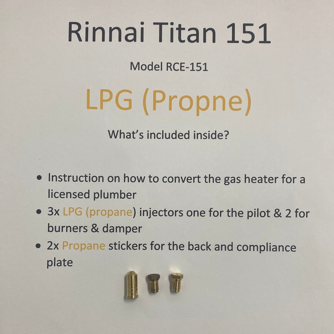 Rinnai Titan 151 Conversion kit Natural Gas & Lpg Propane RCE151