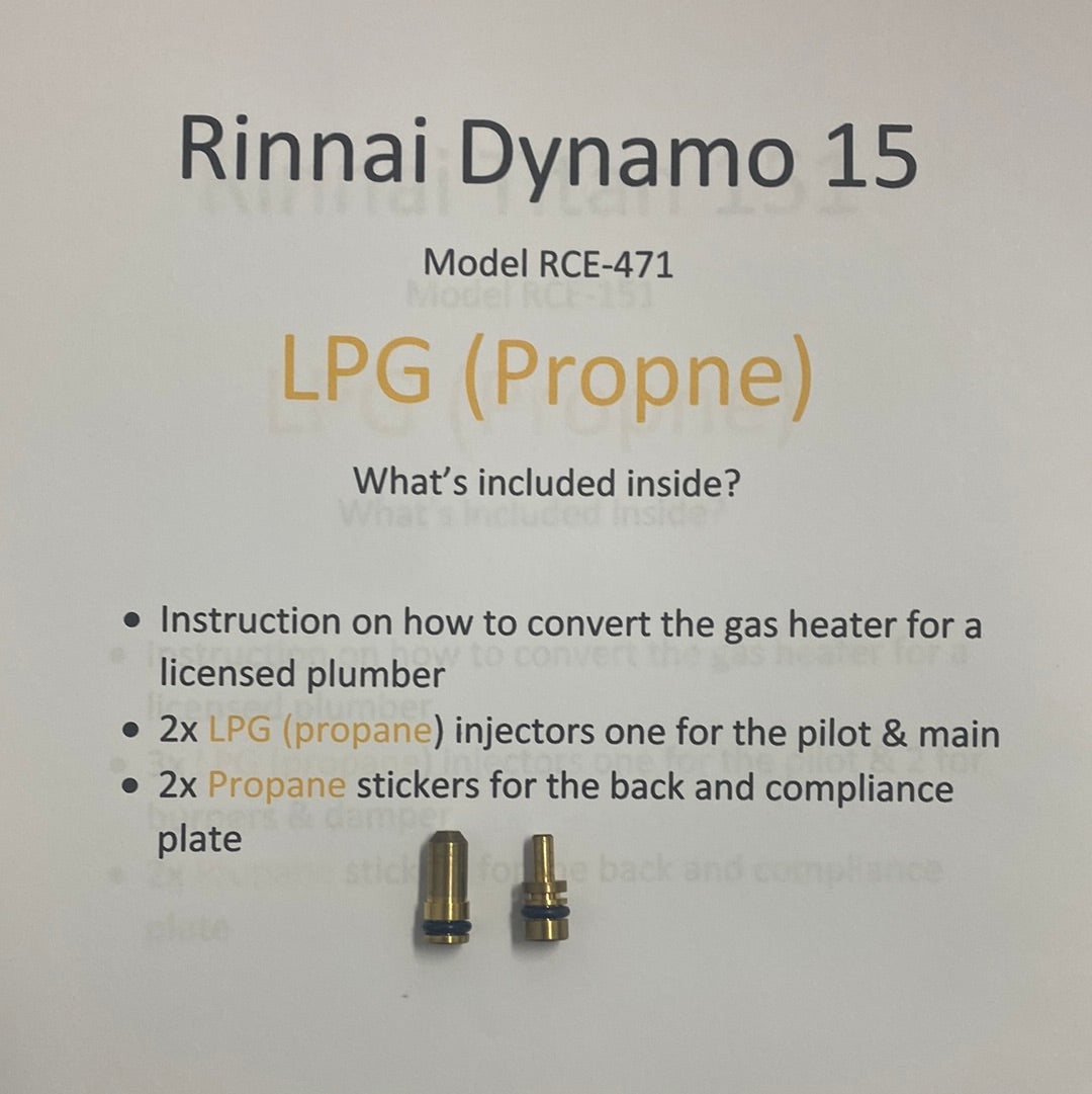 Rinnai Dynamo 15 Conversion Kits Natural Gas Or LPG Propane RCE471